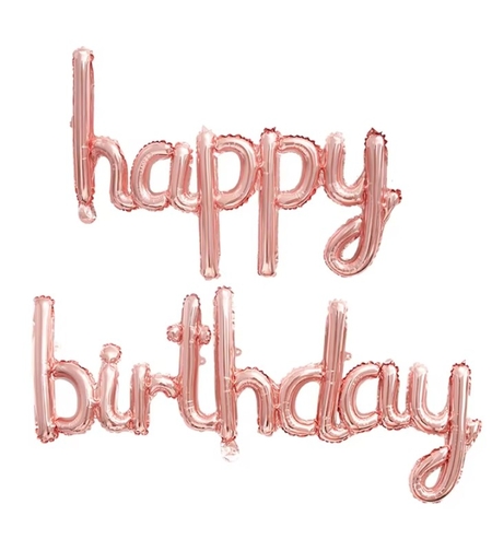 Set Baloane din Folie Metalizata, Flippy, Model Happy Birthday, 45x85 cm, 45x124cm, Baloane Party, Ambalaj Individual, Pai Inclus, Umflare cu Aer sau Heliu, Roz Pal