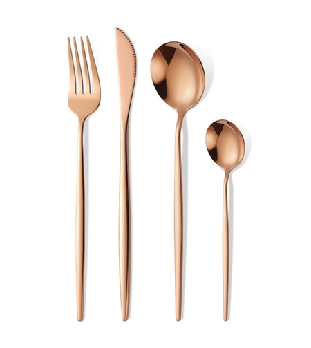 Tacamuri Portugheze, Flippy, Set din 24 de Piese din Otel Inoxidabil, 6 Cutie, 6 Furculite, 6 Linguri de Masa, 6 Linguri pentru Ceai, Gold