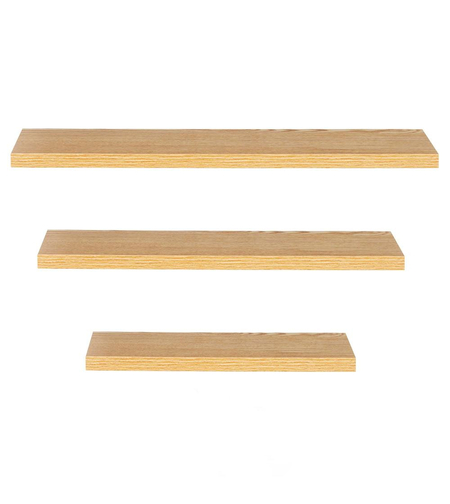 Set 3 rafturi plutitoare decorative de perete, din MDF cu suport metalic, 30, 45 si 60 cm, maro