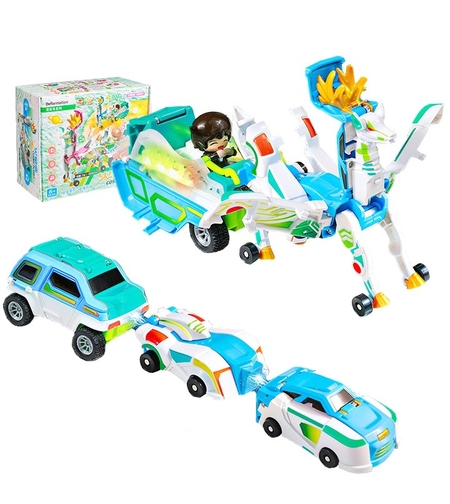 Jucarie Transformer Magnetica 3 in 1 Mars Deer Cosmic Planet, Flippy, 3 Masini Care se Transforma in Pegas Inaripat, Atractie Magnetica, 3+ Ani, din ABS, Albastru