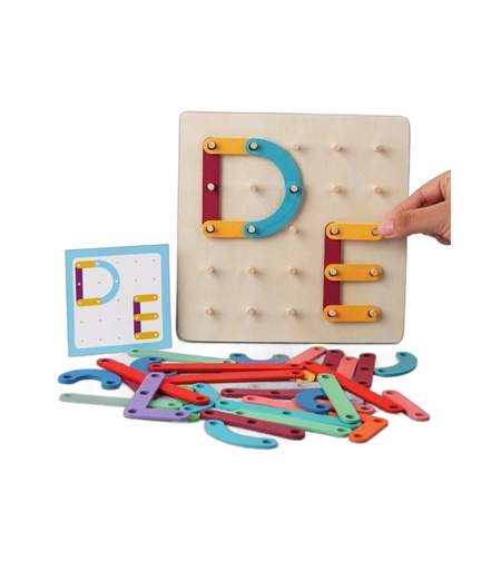 Jucarie Montessori Pegboard, Flippy, din Lemn, Tip Puzzle, Forme, Litere, Educativ, 17.8 x 17.8 x 1.5 cm, Multicolor