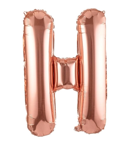 Balon Folie Metalizata Litera H, Flippy, 80 cm, Umflati cu Heliu sau Aer, Ambalaj Individual, Pai inclus, Rose Gold
