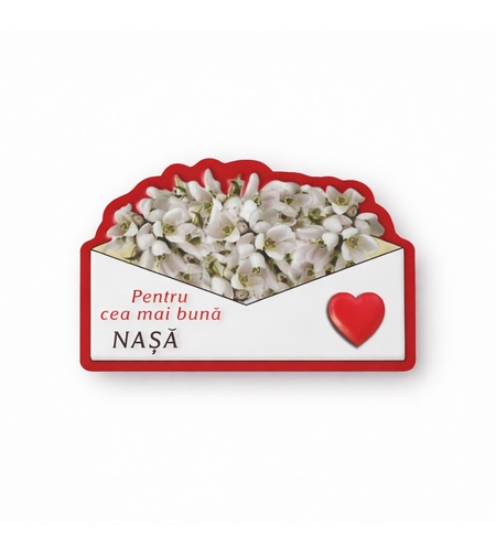 Magneti Decorativi Martisor, Set 24 Piese, Jolie, Tema Mesaj Pentru Cea Mai Buna Nasa, Carton Laminat cu Magnet Flexibil, 8x6 cm, Multicolor