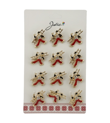 Set 12 Brose Martisor Primavara Cosar, Jolie, Brose din Metal, Aspect Lacuit, 2 x 2,5 cm per Unitate, Auriu cu Rosu