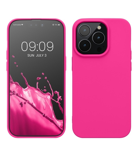 Husa pentru Apple iPhone 14 Vafy, Liquid Silicone, cu Microfibra pe interior, Protectie Antisoc, Roz-Fuchsia