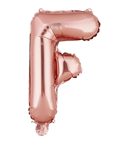 Balon Folie Metalizata Litera F, Flippy, 40 cm, Umflati cu Heliu sau Aer, Ambalaj Individual, Pai inclus, Rose Gold