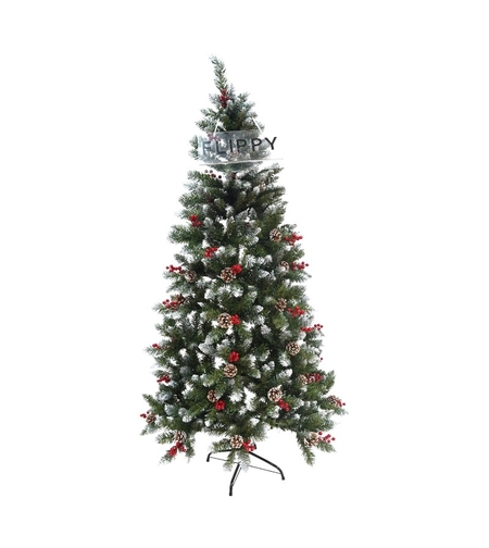 Brad Artificial de Craciun, Flippy, Sectionat pentru Perete/ Colt, 2.10 m inaltime, Verde, Decorat, Diametru Inferior 106 cm, Interior/ Exterior