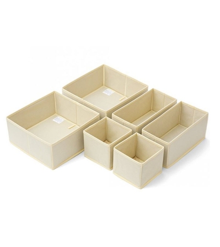 Organizator pentru Sertar, Flippy, 3 Marimi, pentru Lenjerie, Tricouri, Sosete, 6 Piese, Pliabil, Stivuibil, din Tesatura, Alb