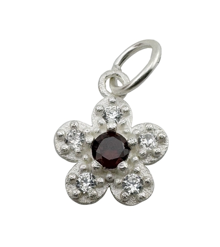 Pandantiv din Argint 925, Jolie Silver, pentru Dama, Model Floare Cu Pietre de Zirconiu Cubic, 1 x 1 cm, 0.9 g, Argintiu/Rosu