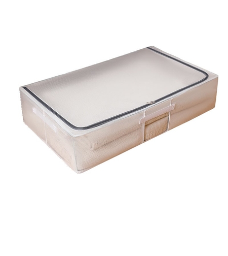 Cutie de Depozitare, Flippy, pentru Haine, Incaltaminte, din Plasa PVC Impermeabila si Manere Laterale, Pliabila, Fermoar Bidirectional, 80 x 47 x 18 cm, Transparenta