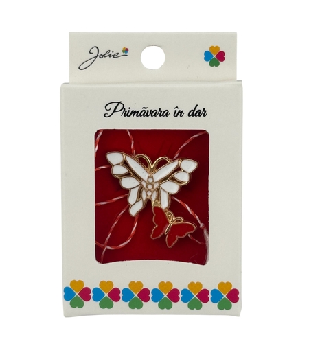 Martisor Brosa Mica in Cutie, Jolie, Dimensiune Brosa 2.5-3cm, Material Metal, Model Fluturi, Cutie Alba