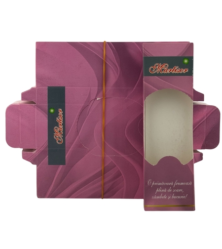 Set 100 Bucati Ambalaje de Carton pentru Martisoare, Flippy, Cutii Brosa, Model Primavara, Mov