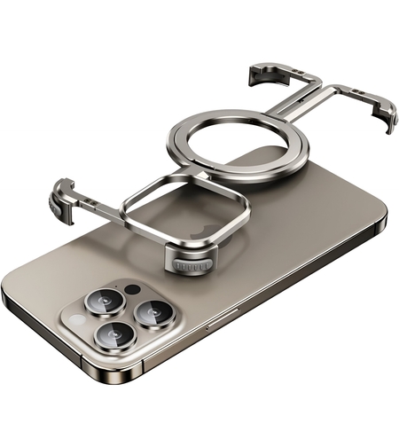 Husa MagSafe Metalica Compatibila cu iPhone 15 Pro Max, Vafy, Clear Case, Aliaj de Aluminiu, cu Magnet, fara Rama, Antisoc, Antizgariere, Incarcare Wireless, Gri Metalizat