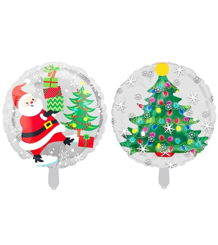 Balon Rotund, Vafy, din Folie de Aluminiu, Tema Craciun, Model Mos Craciun si Brad, 44.5x53 cm, Multicolor