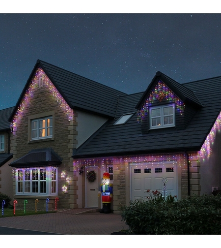 Instalatie Solara Craciun Turturi, IP44, 5 m, 143 Led-uri, Perdea Franjurata, RB-RG, 8 jocuri de lumini, cu Telecomanda, 31V, 500 mAh, Acumulator de 2400 mAh, Exterior, Prelungitor 5 m inclus, Fir Alb, Flippy