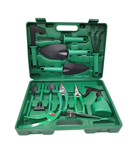 Set 12 Unelte de Gradina, Flippy, pentru Plantare Prelucrare Sol si Ingrijire Plante, Material PVC si Cardboard, Cutie Inclusa, 37x28 cm, Verde
