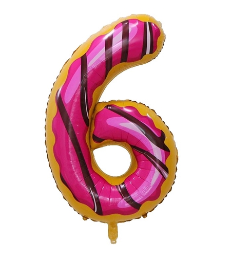 Balon din Folie Metalizata Flippy, Figurina Cifra, Imprimeu Gogosi, Tema Aniversare 100 cm, Ambalaj Individual, Pai inclus, Umflare cu Aer sau Heliu, Multicolor, Cifra 6