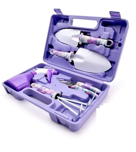 Set 5 accesorii pentru gradinarit Flippy, geanta depozitare inclusa, otel inoxidabil, 38 x 29 cm, mov