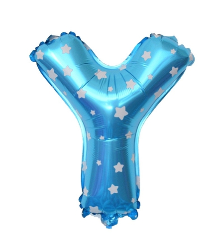 Balon Folie Metalizata Litera Y, Flippy, 40 cm, Cu Imprimeu Stelute, Umflati cu Heliu sau Aer, Ambalaj Individual, Pai inclus, Albastru