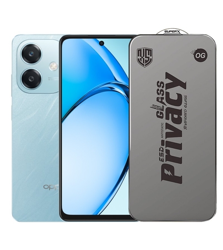 Folie de Protectie pentru Oppo A3x, Vafy, Sticla Securizata ESD Antistatica, Super-X Privacy OG, Margini Negre, 0.30 mm, Transparent Inchis