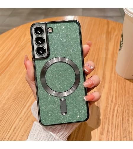 Husa de Protectie 2 in 1, Vafy, pentru Samsung Galaxy S23FE, Glitter Chrome Magsafe, din TPU, Magnetica, cu Protectie Lentila, Verde