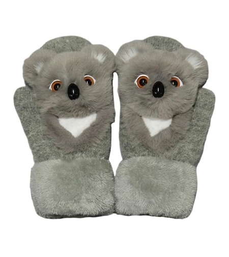 Manusi pentru Copii, Vafy, din Plus cu Umplutura de Bumbac, Protectie Termica, 24 x 20 x 3 cm, Model Koala 3D, Gri