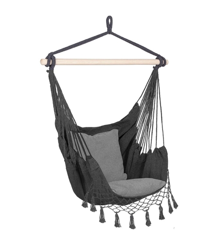 Hamac tip leagan suspendat pentru casa sau gradina, gri cu perne, 130x100cm, 150kg