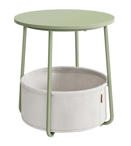 VASAGLE Masuta de cafea rotunda cu cos de stofa, stil modern, 45x50cm, verde cu crem