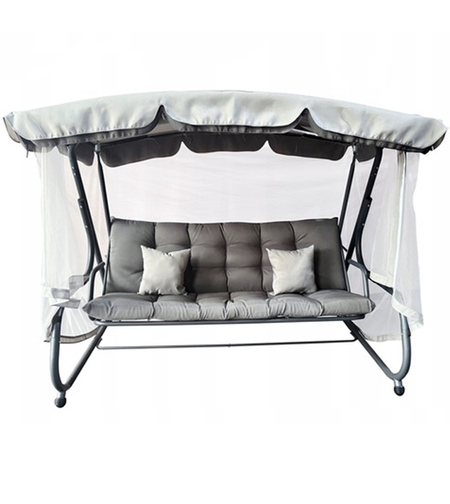 Balansoar leagan pat, 3 persoane, cu plasa tantari si perne, 350 kg, 220x130x175 cm, gri