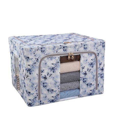 Cutie Depozitare, Vafy, 66L, din Material Textil, 50 x 40 x 33 cm, pentru Haine si Lenjerii, Model Fluturasi, Albastru