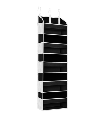 Organizator Suspendat pentru Usi, Flippy, din Nailon si Plasa, Baza de Carton Ingrosat, 5 Buzunare Principale + 10 Buzunare Laterale, 140 x 39 x 17 cm, 3 Carlige Incluse, Negru