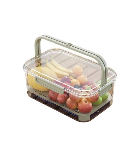 Cutie de Depozitare Portabila, Flippy, cu Separator pentru Gheata si Scurgere, Mentine Rece, Caserola Pranz, 25x16.5x11.5 cm, Verde/Transparent