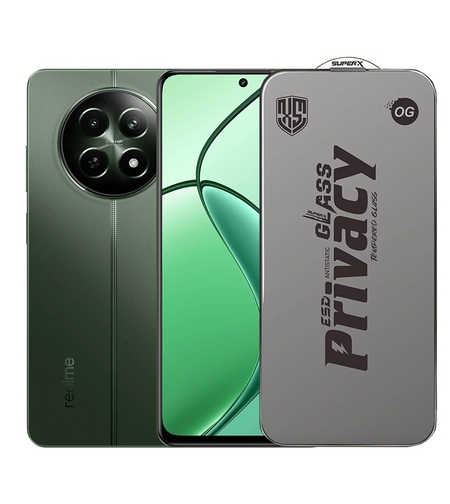 Folie de Protectie pentru Realme 12, Vafy, Sticla Securizata ESD Antistatica, Super-X Privacy OG, Margini Negre, 0.30 mm, Transparent Inchis