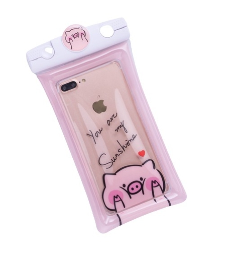 Husa subacvatica Mascot Waterproof Flippy, Snowproof, Universala, cu Snur, pentru telefon sau documente, Piggy, Roz