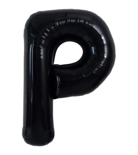 Balon Folie Metalizata Litera P, Flippy, 40 cm, Umflati cu Heliu sau Aer, Ambalaj Individual, Pai inclus, Negru