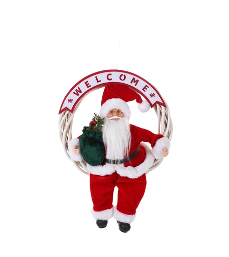 Jucarie decorativa, Flippy, Mos Craciun, 40 cm x 27 cm, grosime 12 cm, lana, tesatura de plus, poliester, interior/exterior