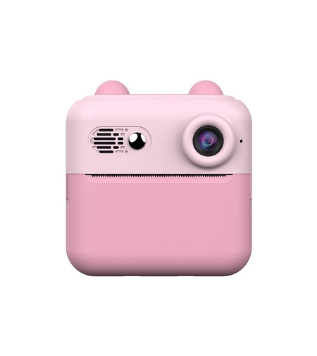 Set Camera Instantanee pentru Copii, Flippy, Ecran HD 2.4'', 24MP, 720P Video, 1200 mAh, cu Functie de Printare Alb-Negru, cablu USB-C, Bluetooth, Compatibil iOS/Android, Imprimare APP, Roz