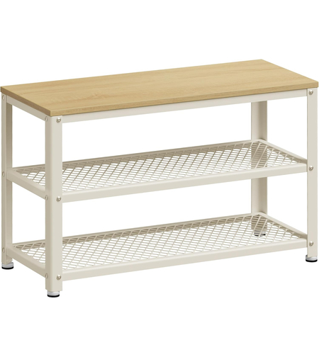 VASAGLE Banca pantofi cu 2 rafturi, cadru metalic si sezut din PAL, stil industrial, 73x30x45 cm, stejar si alb