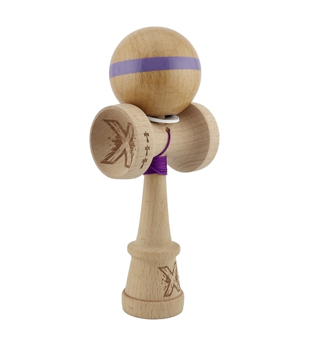 Kendama X Originala, Profesionala, Flippy, Super Sticky, Cupe Mari KING SIZE V3, Gaura in Baza, Rulment Metalic, din lemn 18 cm, Ata 62/65 cm, Original Mov