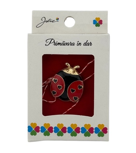Martisor Brosa Mica in Cutie, Jolie, Dimensiune Brosa 2.5-3cm, Material Metal, Model Buburuza, Cutie Alba