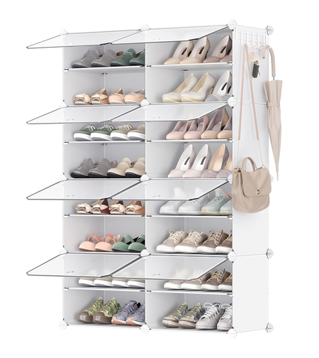 SONGMICS Dulap pentru pantofi, panouri plastic si cadru metalic, 8 module de 30x40x30 cm, pana la 32 perechi pantofi, alb