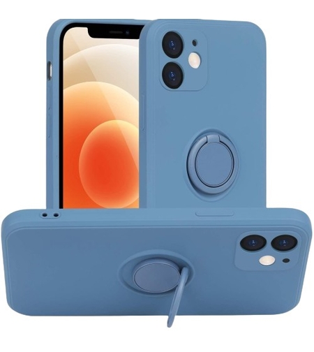 Husa protectie Vafy compatibila cu Samsung A72 Liquid Silicone Ring cu suport rotativ Albastru deschis