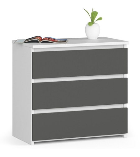Noptiera cu 3 sertare, PAL laminat 16 mm, 60x35x57 cm, alb si gri
