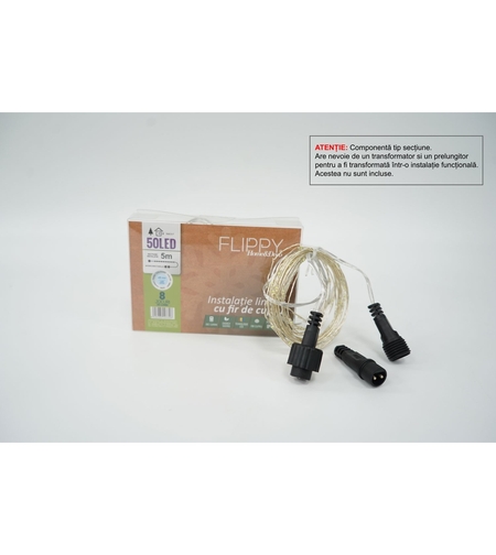 Instalatie de Craciun Tip Liniar, 8 jocuri de lumini, Fir Cupru, 5 m, 50 LED -uri, Alb Rece