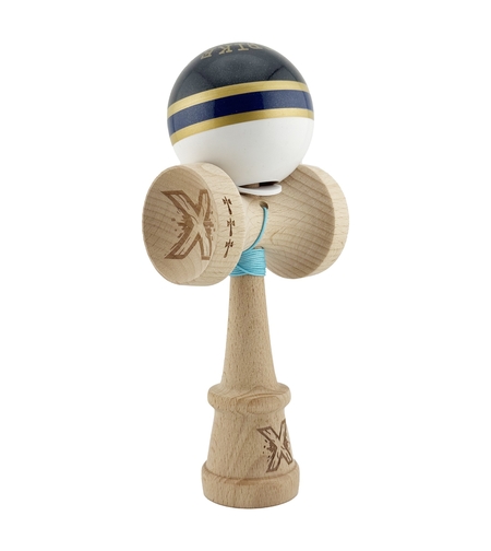 Kendama X Originala ROYAL SPIKE, Profesionala, Flippy, Cupe Mari KING SIZE V3, Super Sticky, Gaura in Baza, Rulment Metalic, din lemn 18 cm, Ata 62/65 cm, Inel Albastru inchis
