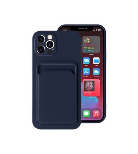 Husa protectie Vafy cu suport card compatibila cu Apple iPhone 12 Pro Albastru inchis