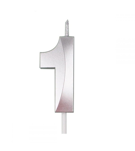 Lumanare Cifra 1, Flippy, Model Diamond, 5 x 3.4 cm, Argintiu