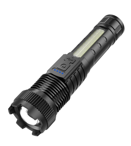 Lanterna LED Vafy P50 mare, Incarcare USB, 10W, 2 Surse de Lumina, 16 x 3.8 cm, Negru