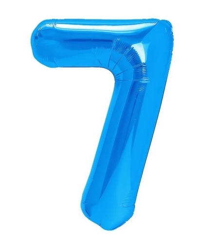 Balon din Folie Metalizata, Flippy, Figurina Cifra, Tema Aniversare 80 cm, Ambalaj Individual, Pai inclus, Umflare cu Aer sau Heliu, Albastru, Cifra 7