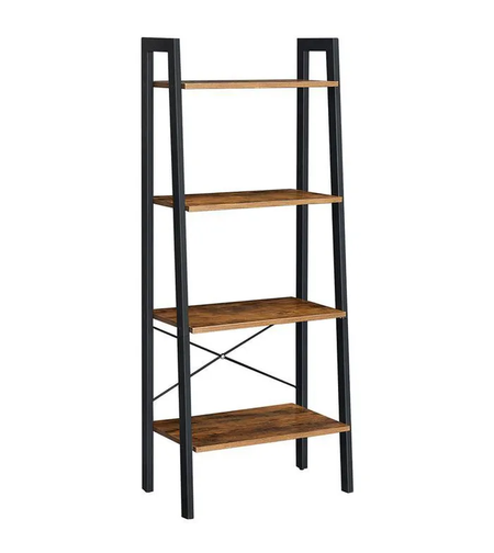 VASAGLE Biblioteca tip scara, cadru otel cu 4 polite din MDF, stil industrial, 56x34x138cm, maro rustic